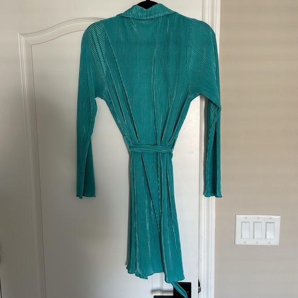 Ribbed Button Down Mini Dress - Teal - Picture 2 of 4